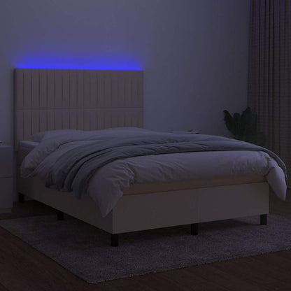 Letto a Molle con Materasso e LED Crema 140x190 cm in Tessuto