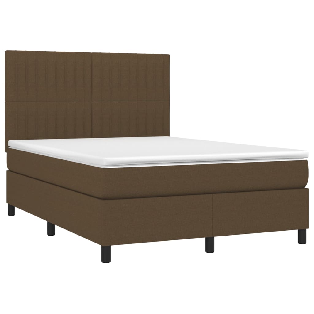Letto a Molle Materasso e LED Marrone Scuro 140x200 cm Tessuto - homemem39