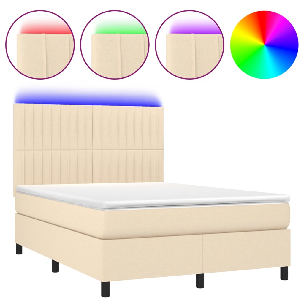 Letto a Molle con Materasso e LED Crema 140x200 cm in Tessuto | homemem39