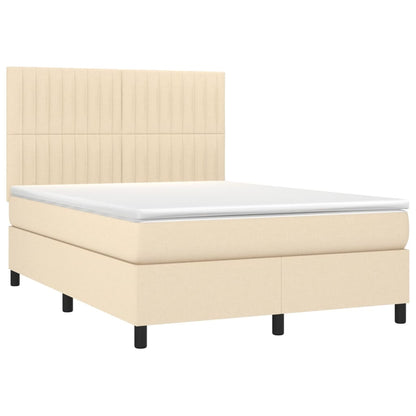 Letto a Molle con Materasso e LED Crema 140x200 cm in Tessuto | homemem39
