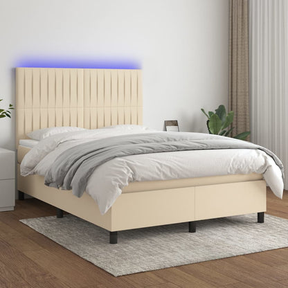 Letto a Molle con Materasso e LED Crema 140x200 cm in Tessuto | homemem39