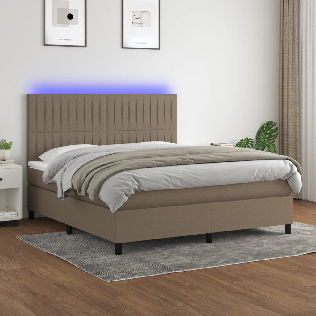 Letto a Molle con Materasso e LED Tortora 160x200 cm in Tessuto