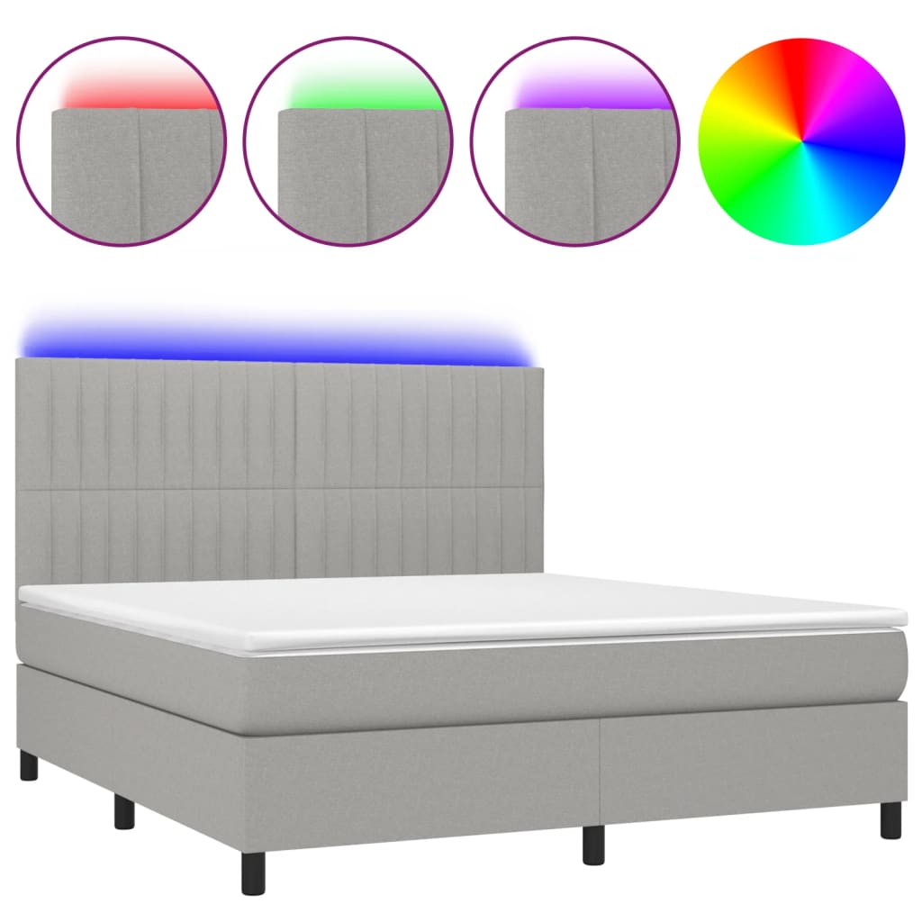 Letto a Molle Materasso e LED Grigio Chiaro 180x200 cm Tessuto - homemem39