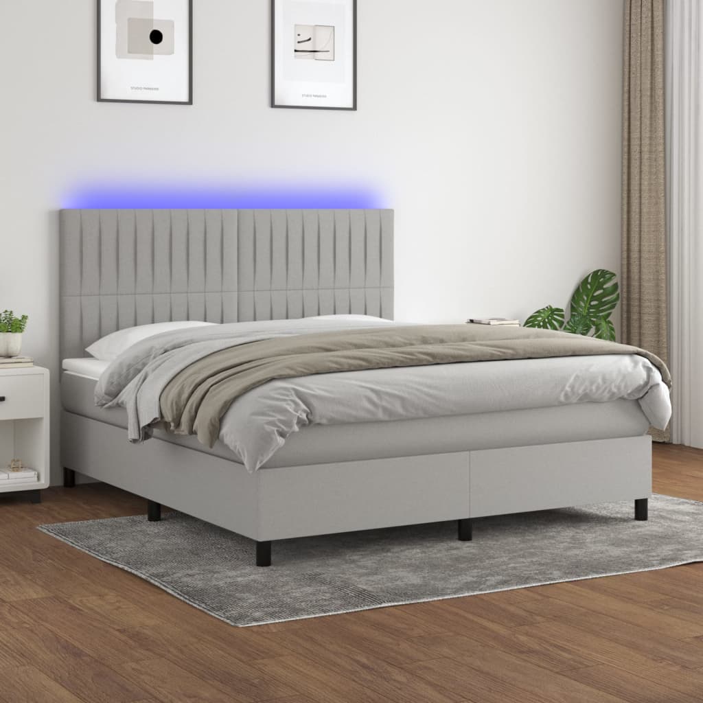 Letto a Molle Materasso e LED Grigio Chiaro 180x200 cm Tessuto - homemem39