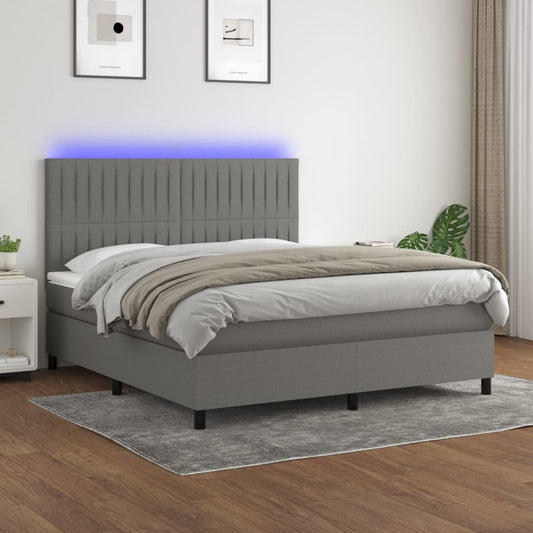 Letto a Molle Materasso e LED Grigio Scuro 180x200cm in Tessuto - homemem39