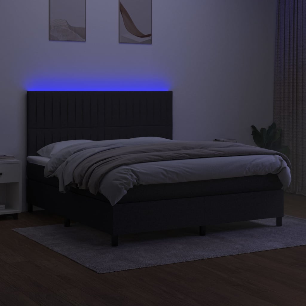 Letto a Molle con Materasso e LED Nero 180x200cm in Tessuto