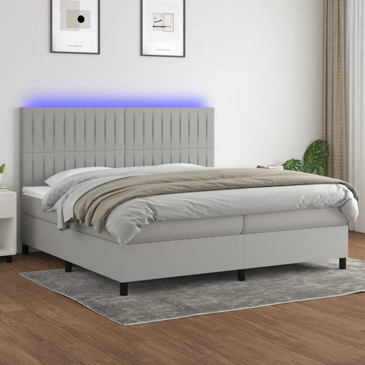 Letto a Molle Materasso e LED Grigio Chiaro 200x200 cm Tessuto - homemem39