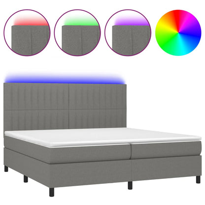 Letto a Molle Materasso e LED Grigio Scuro 200x200cm in Tessuto - homemem39