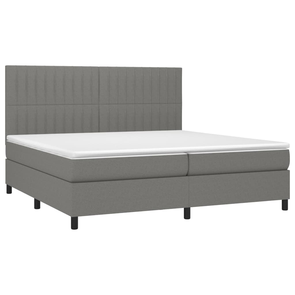 Letto a Molle Materasso e LED Grigio Scuro 200x200cm in Tessuto - homemem39