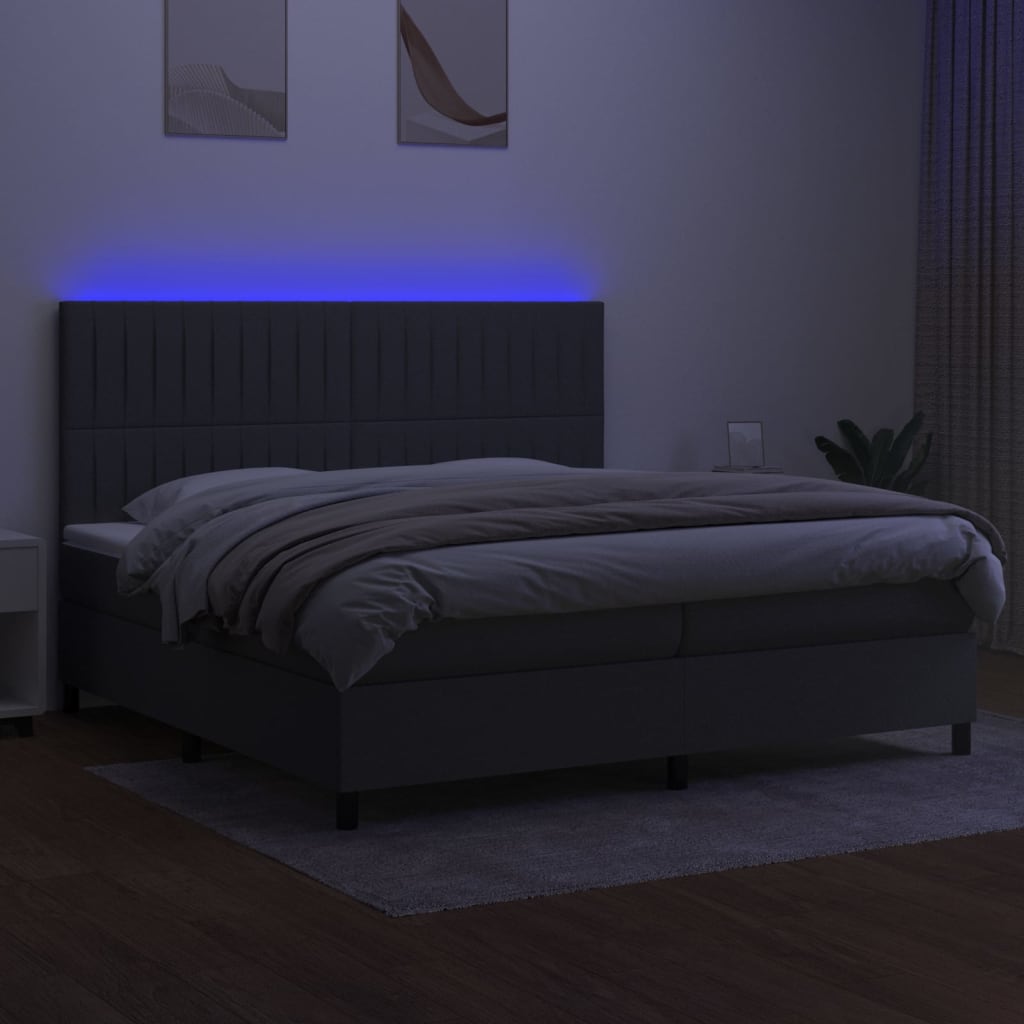 Letto a Molle Materasso e LED Grigio Scuro 200x200cm in Tessuto - homemem39