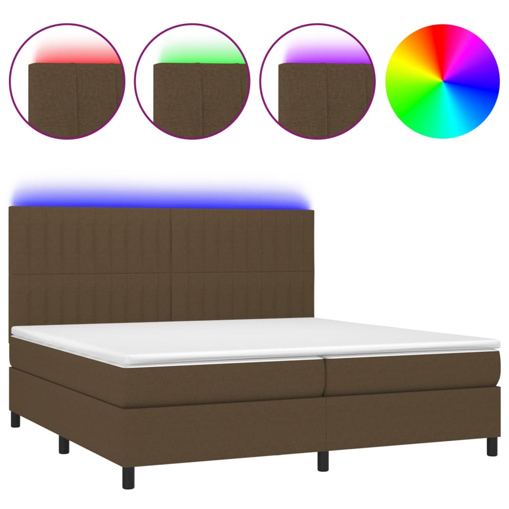 Letto a Molle Materasso e LED Marronescuro 200x200cm in Tessuto - homemem39