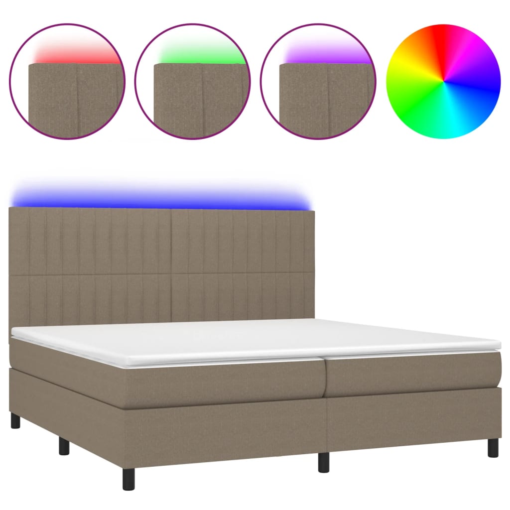 Letto a Molle Materasso e LED tortora 200x200cm in Tessuto - homemem39