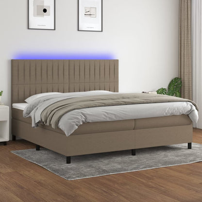 Letto a Molle Materasso e LED tortora 200x200cm in Tessuto - homemem39