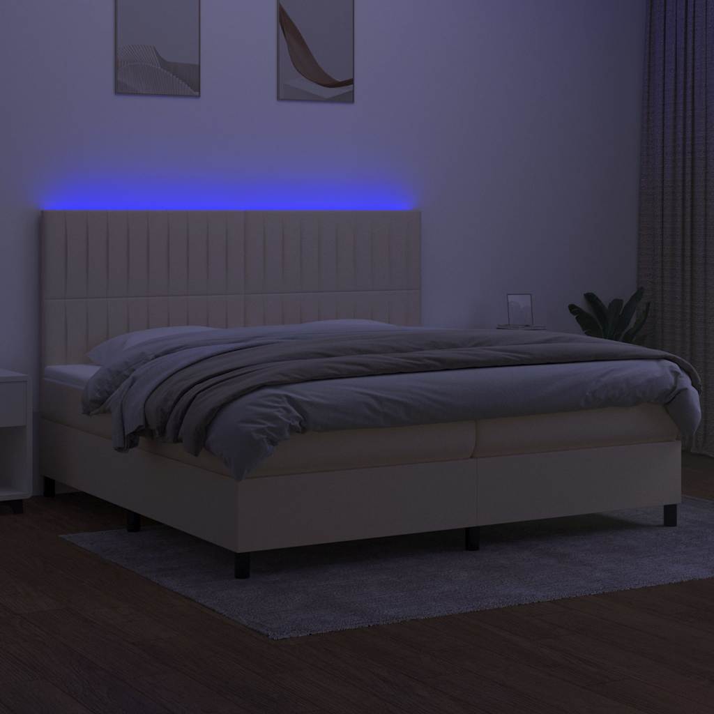 Letto a Molle Materasso e LED bianco 200x200cm in Tessuto