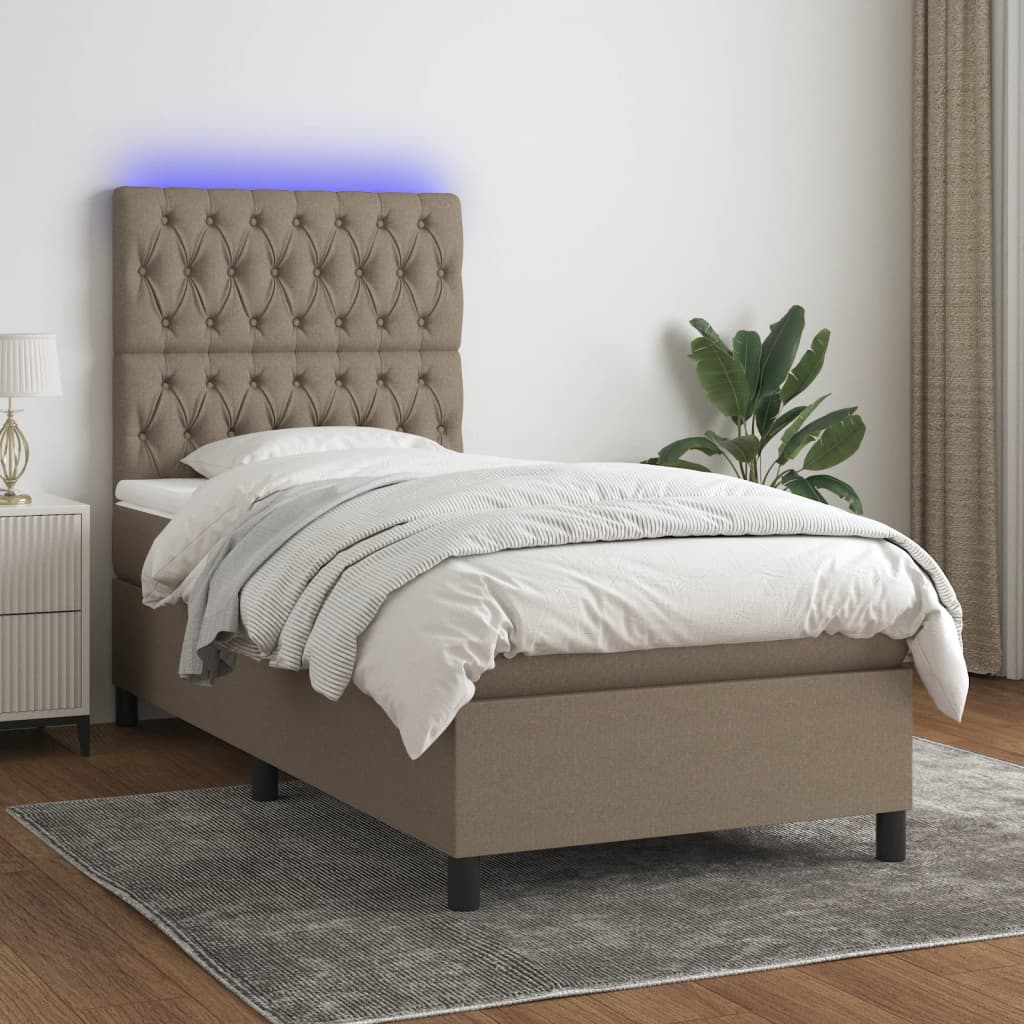 Letto a Molle con Materasso e LED Tortora 80x200 cm in Tessuto - homemem39