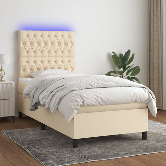 Letto a Molle con Materasso e LED Crema 80x200 cm in Tessuto - homemem39