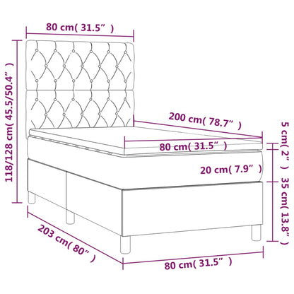 Letto a Molle con Materasso e LED Blu 80x200 cm in Tessuto - homemem39