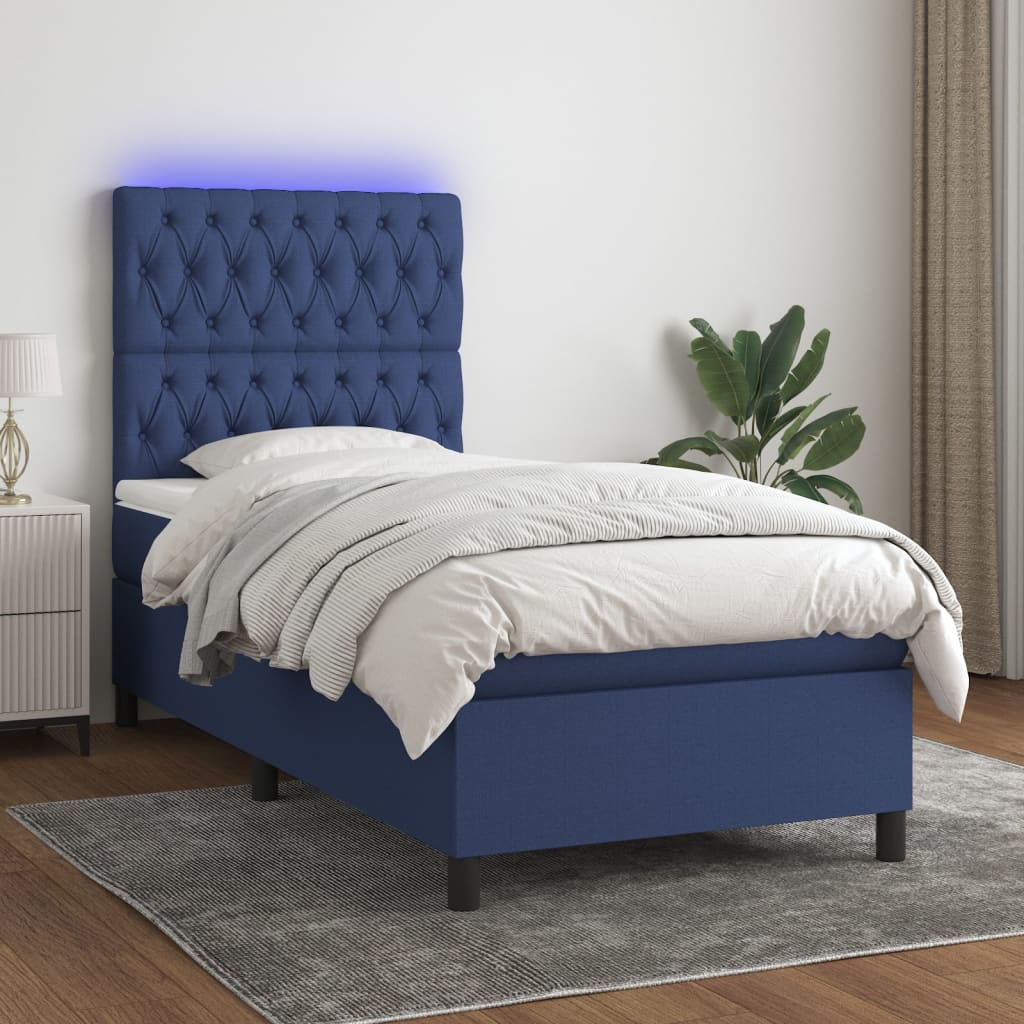 Letto a Molle con Materasso e LED Blu 80x200 cm in Tessuto - homemem39