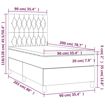 Letto a Molle Materasso e LED Grigio Scuro 90x200 cm in Tessuto