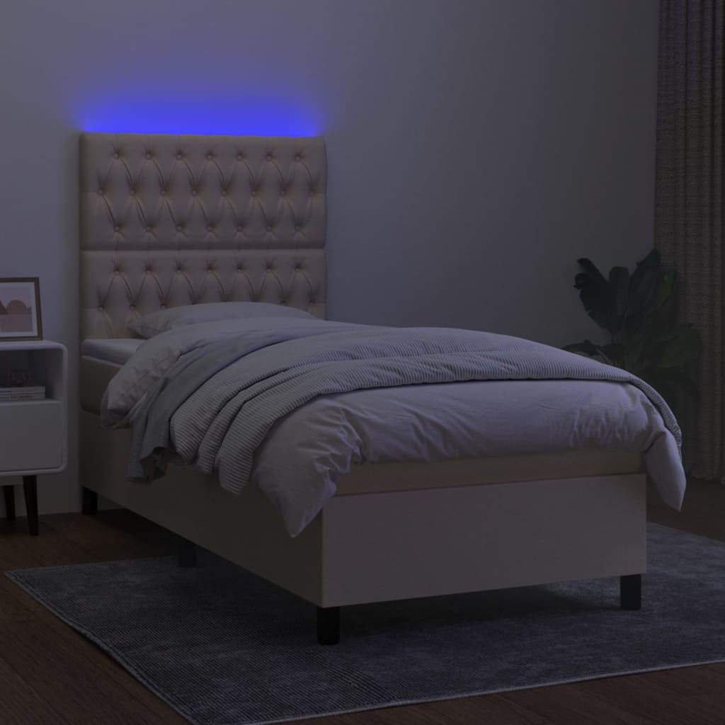 Letto a Molle con Materasso e LED Crema 90x200 cm in Tessuto