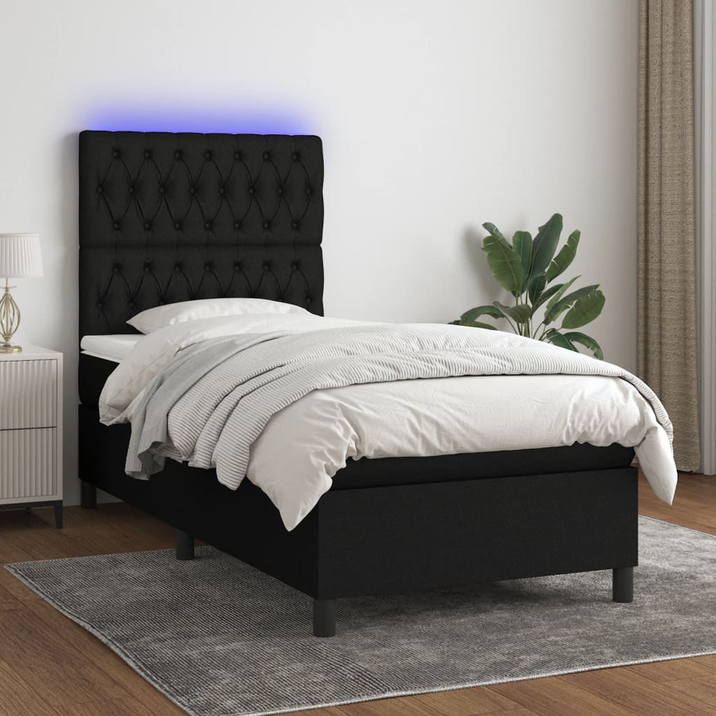 Letto a Molle con Materasso e LED Nero 100x200 cm in Tessuto - homemem39