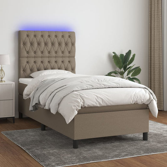 Letto a Molle con Materasso e LED Tortora 100x200cm in Tessuto - homemem39
