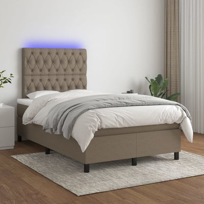 Letto a Molle con Materasso e LED Tortora 120x200cm in Tessuto | homemem39
