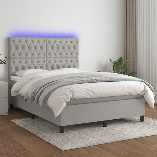 Letto a Molle Materasso e LED Grigio Chiaro 140x190 cm Tessuto - homemem39