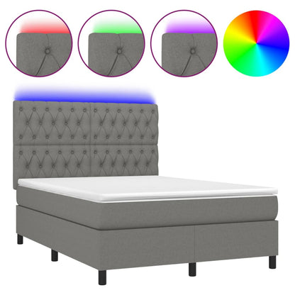 Letto a Molle Materasso e LED Grigio Scuro 140x200cm in Tessuto - homemem39