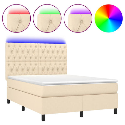 Letto a Molle con Materasso e LED Crema 140x200 cm in Tessuto