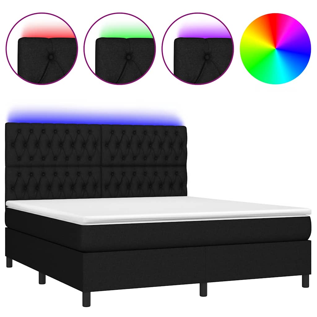 Letto a Molle con Materasso e LED Nero 160x200 cm in Tessuto | homemem39