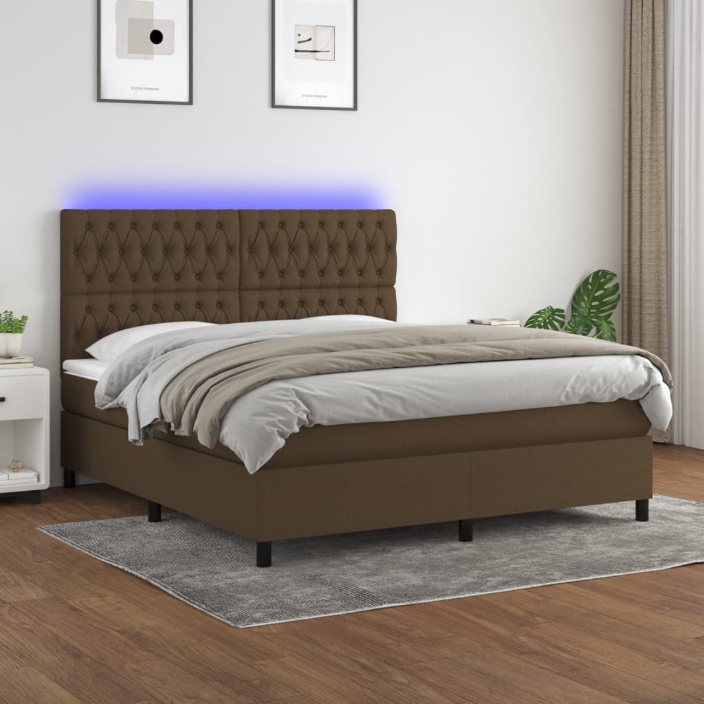 Letto a Molle Materasso e LED Marrone Scuro 160x200 cm Tessuto - homemem39