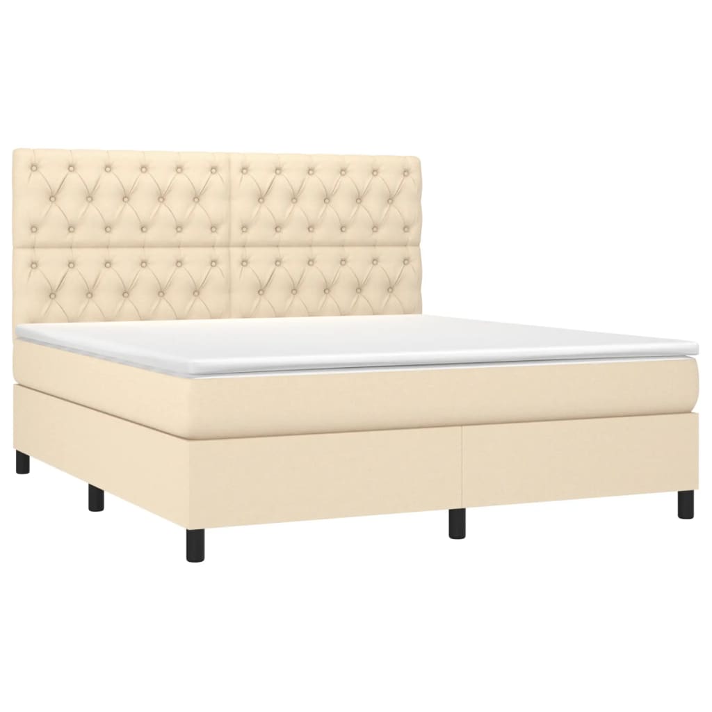 Letto a Molle con Materasso e LED Crema 160x200 cm in Tessuto | homemem39