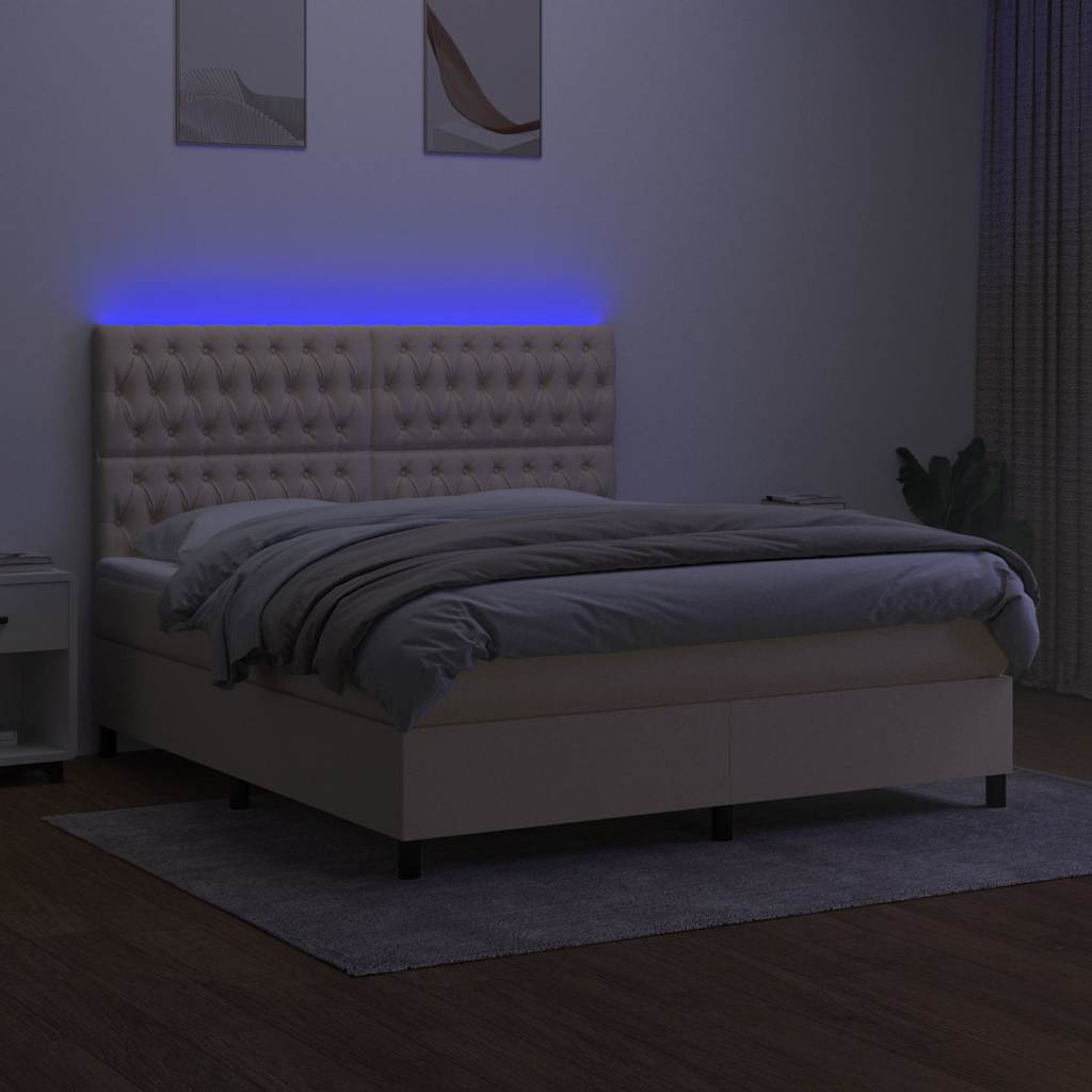 Letto a Molle con Materasso e LED Crema 160x200 cm in Tessuto