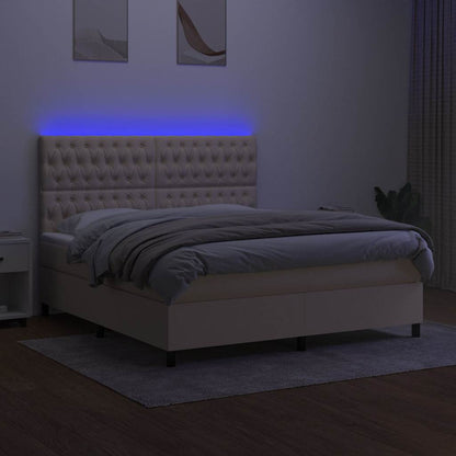 Letto a Molle con Materasso e LED Crema 160x200 cm in Tessuto