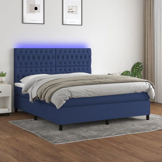 Letto a Molle con Materasso e LED Blu 160x200 cm in Tessuto - homemem39