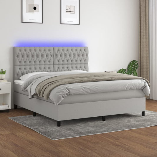 Letto a Molle Materasso e LED Grigio Chiaro 180x200 cm Tessuto - homemem39