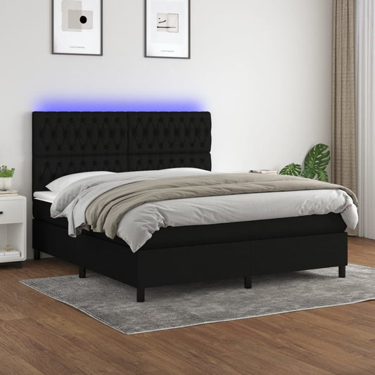 Letto a Molle con Materasso e LED Nero 180x200cm in Tessuto - homemem39