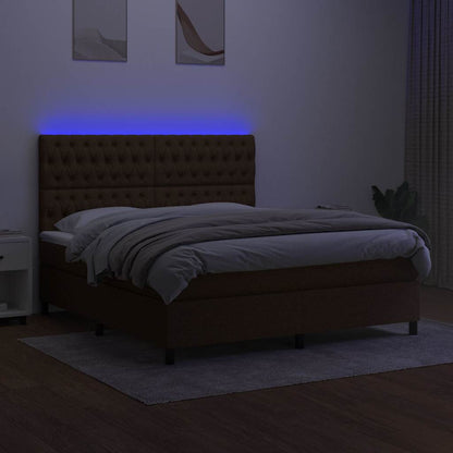 Letto a Molle Materasso e LED MarroneScuro 180x200cm in Tessuto