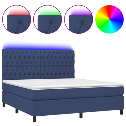 Letto a Molle con Materasso e LED Blu 180x200 cm in Tessuto - homemem39