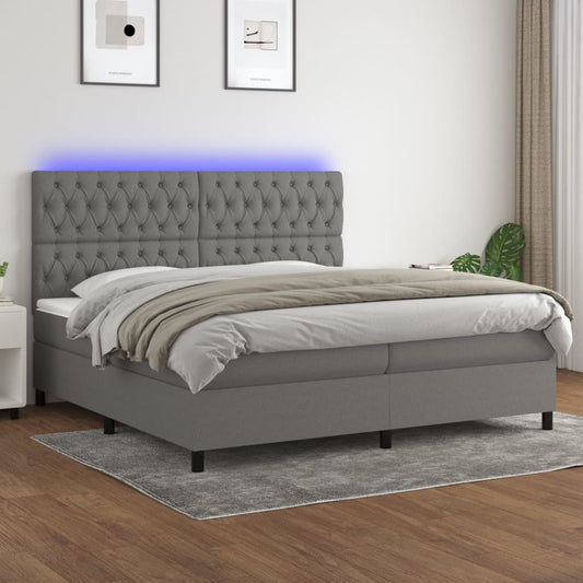 Letto a Molle Materasso e LED Grigio Scuro 200x200cm in Tessuto - homemem39