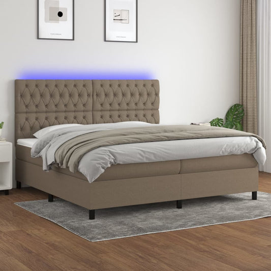 Letto a Molle Materasso e LED tortora 200x200cm in Tessuto - homemem39