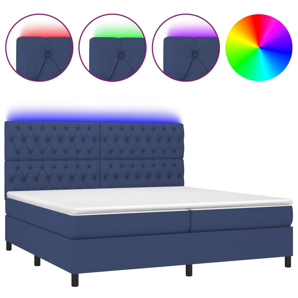 Letto a Molle Materasso e LED Blu 200x200cm in Tessuto - homemem39