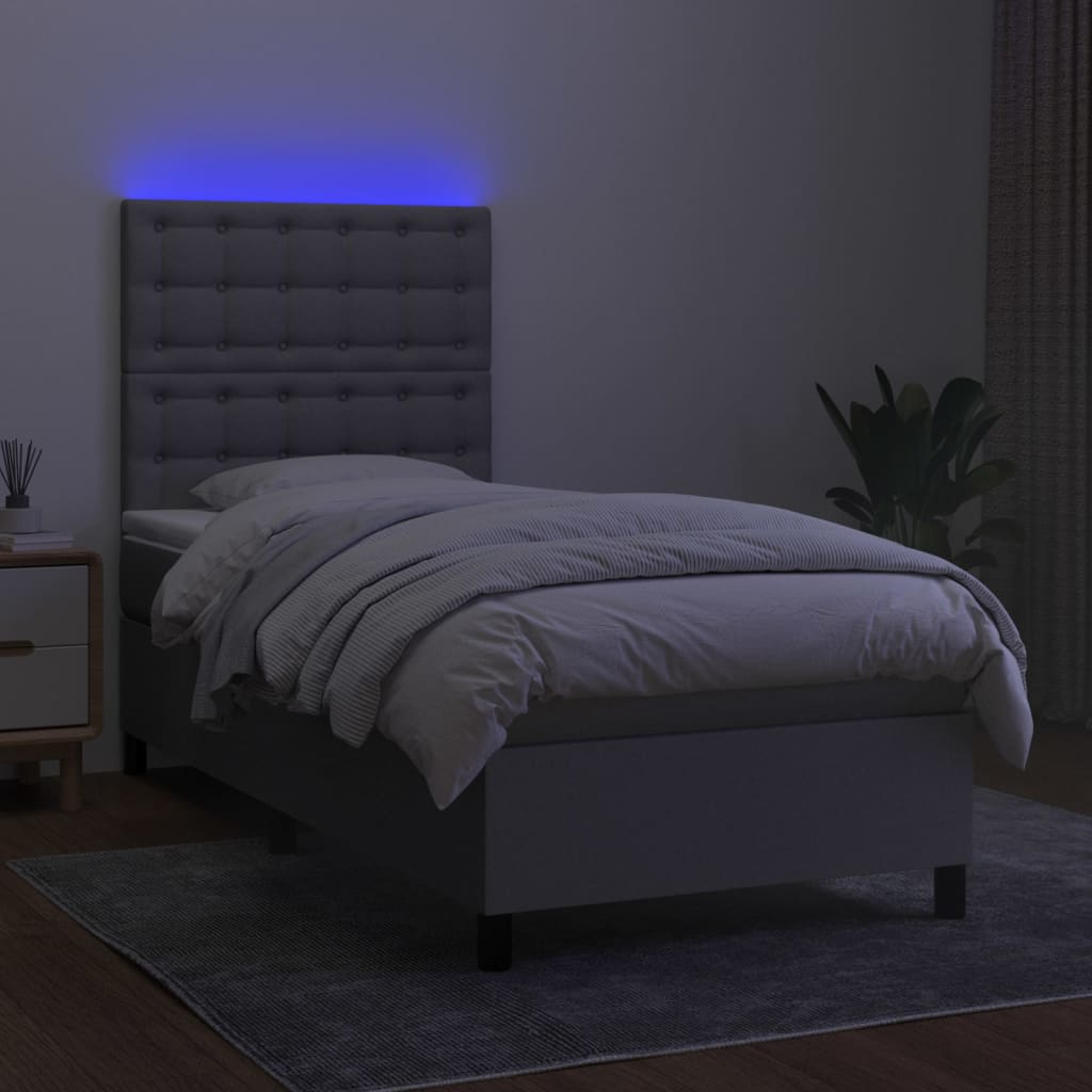 Letto a Molle Materasso e LED Grigio Chiaro 80x200 cm Tessuto - homemem39