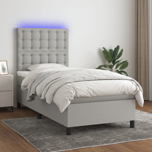 Letto a Molle Materasso e LED Grigio Chiaro 80x200 cm Tessuto - homemem39