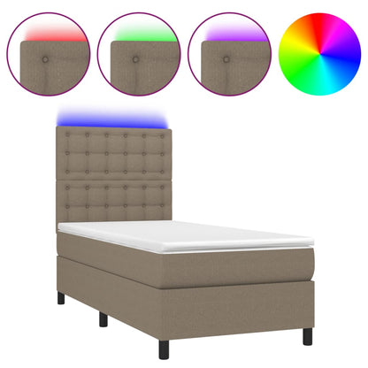 Letto a Molle con Materasso e LED Tortora 80x200 cm in Tessuto - homemem39