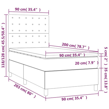 Federkernmatratze und LED-Stoff in Hellgrau 90 x 200 cm