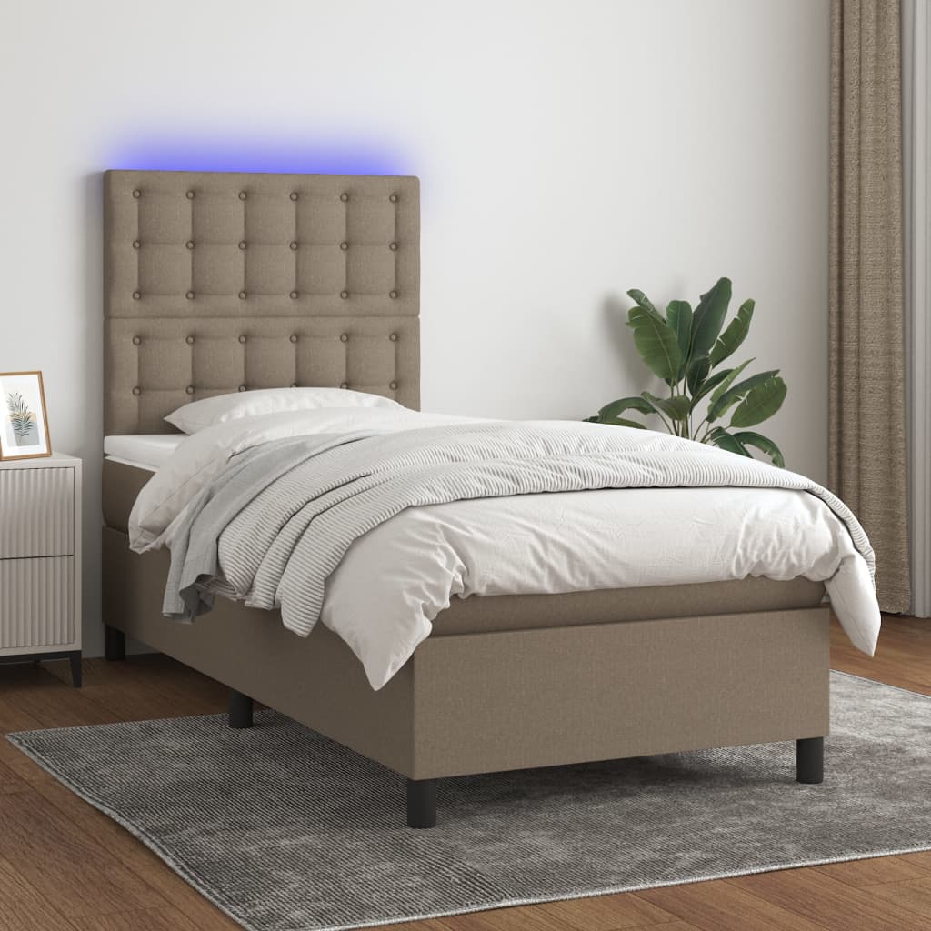 Letto a Molle con Materasso e LED Tortora 90x200 cm in Tessuto - homemem39