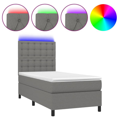 Letto a Molle Materasso e LED Grigio Scuro 100x200cm in Tessuto - homemem39