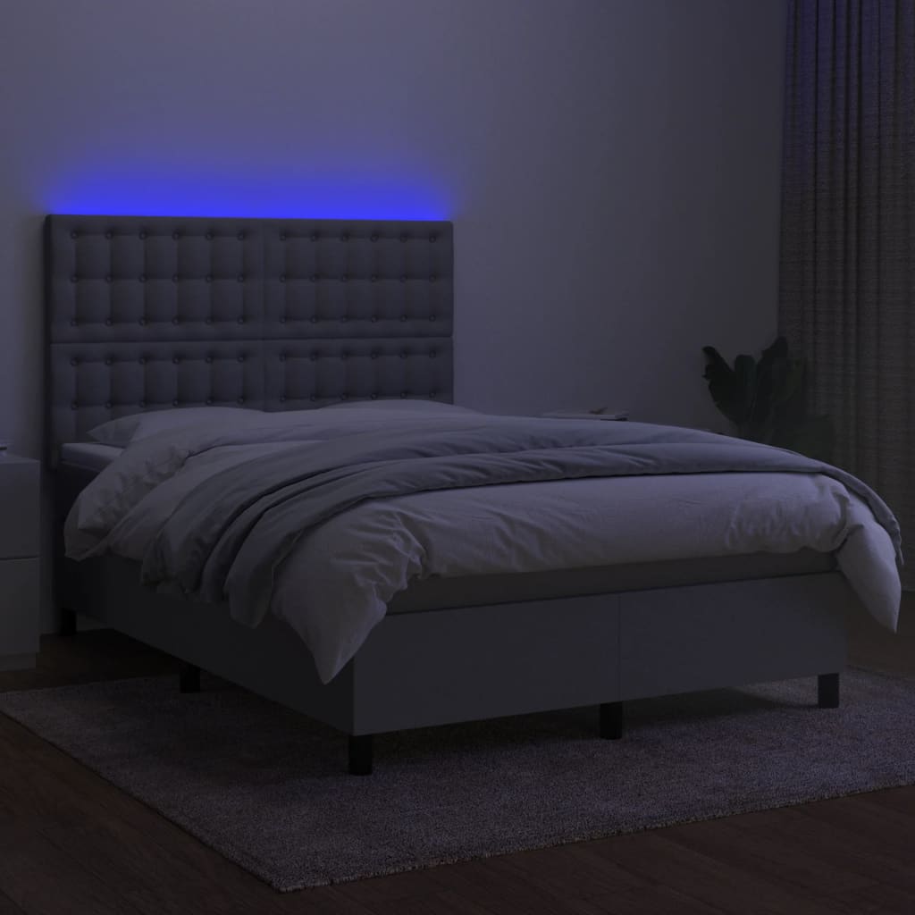 Letto a Molle Materasso e LED Grigio Chiaro 140x190 cm Tessuto